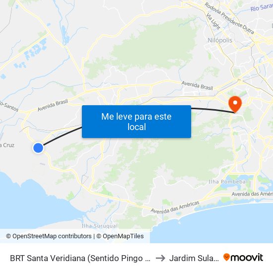 BRT Santa Veridiana (Sentido Pingo D'Água) to Jardim Sulacap map