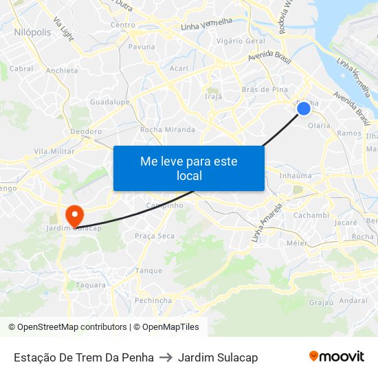 Estação De Trem Da Penha to Jardim Sulacap map