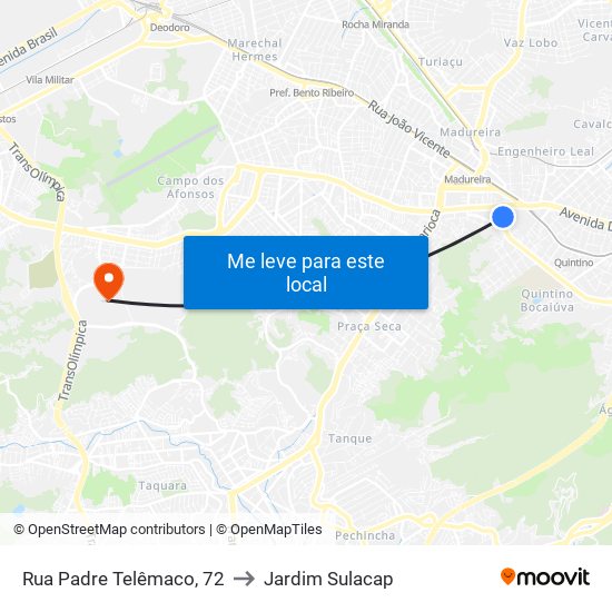 Rua Padre Telêmaco, 72 to Jardim Sulacap map