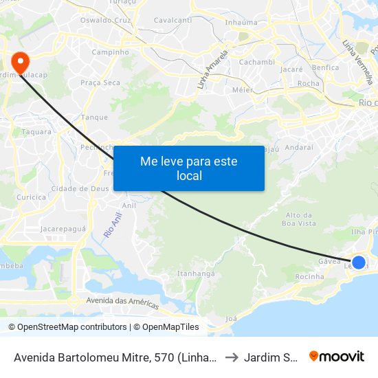 Avenida Bartolomeu Mitre, 570 (Linhas Sentido Barra) to Jardim Sulacap map