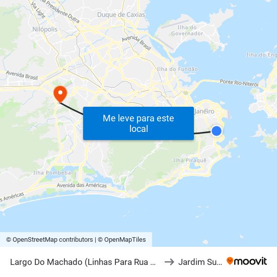 Largo Do Machado (Linhas Para Rua Das Laranjeiras) to Jardim Sulacap map