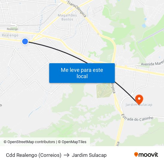 Cdd Realengo (Correios) to Jardim Sulacap map
