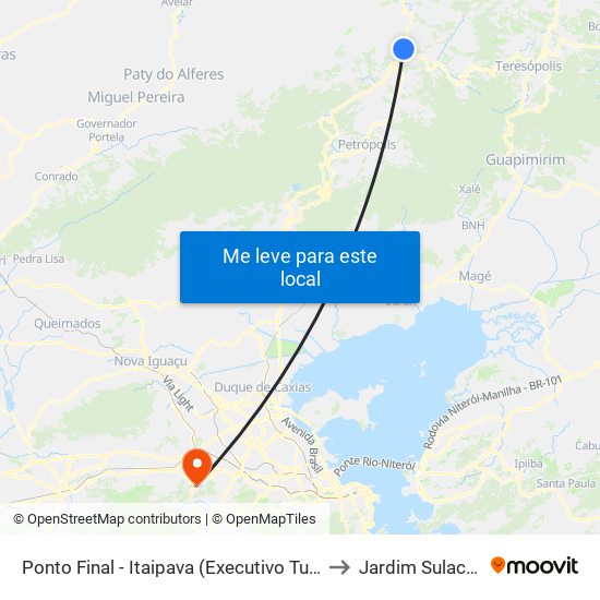 Ponto Final - Itaipava (Executivo Turb) to Jardim Sulacap map