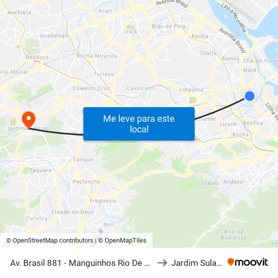 Av. Brasil 881 - Manguinhos Rio De Janeiro to Jardim Sulacap map