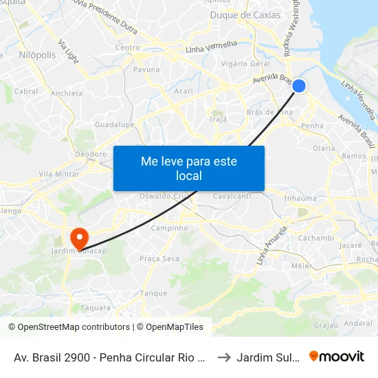 Av. Brasil 2900 - Penha Circular Rio De Janeiro to Jardim Sulacap map