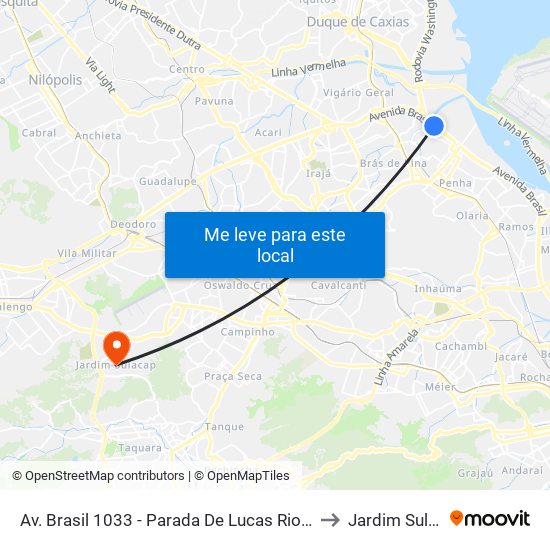 Av. Brasil 1033 - Parada De Lucas Rio De Janeiro to Jardim Sulacap map