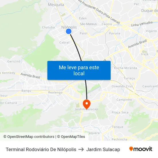 Terminal Rodoviário De Nilópolis to Jardim Sulacap map