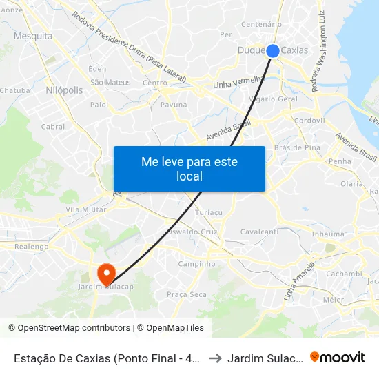 Estação De Caxias (Ponto Final - 415t) to Jardim Sulacap map