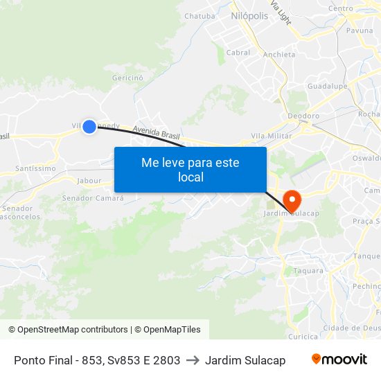 Ponto Final - 853, Sv853 E 2803 to Jardim Sulacap map