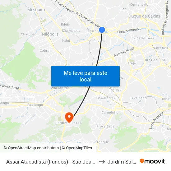 Assaí Atacadista (Fundos) - São João De Meriti to Jardim Sulacap map
