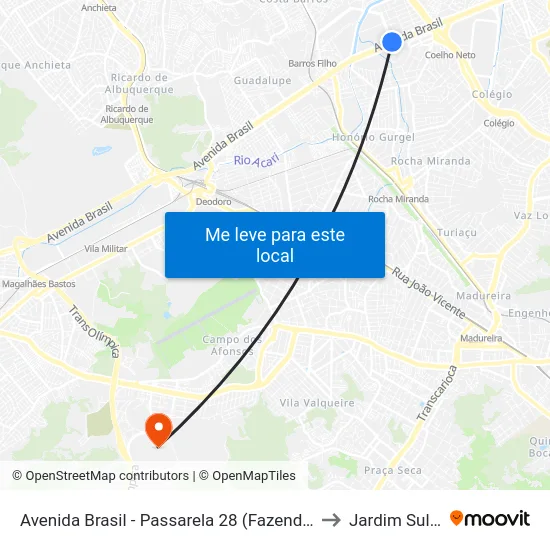 Avenida Brasil - Passarela 28 (Fazenda Botafogo) to Jardim Sulacap map