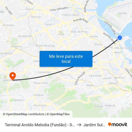 Terminal Aroldo Melodia (Fundão) - Sentido Ilha to Jardim Sulacap map