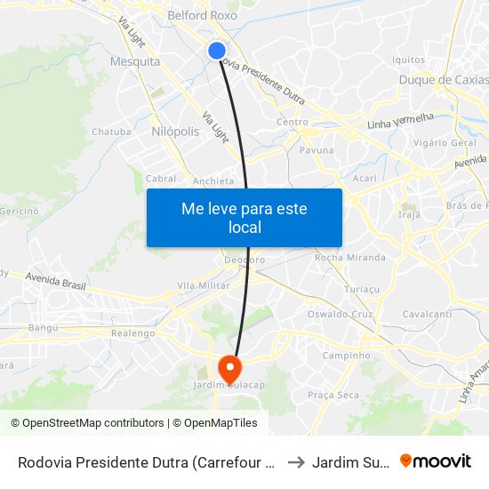 Rodovia Presidente Dutra (Carrefour Belford Roxo) to Jardim Sulacap map