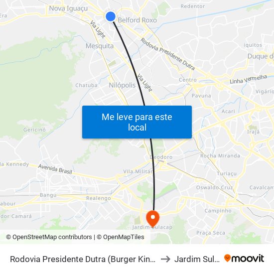 Rodovia Presidente Dutra (Burger King/Posto 13) to Jardim Sulacap map