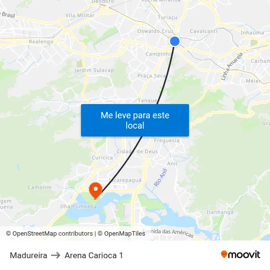 Madureira to Arena Carioca 1 map