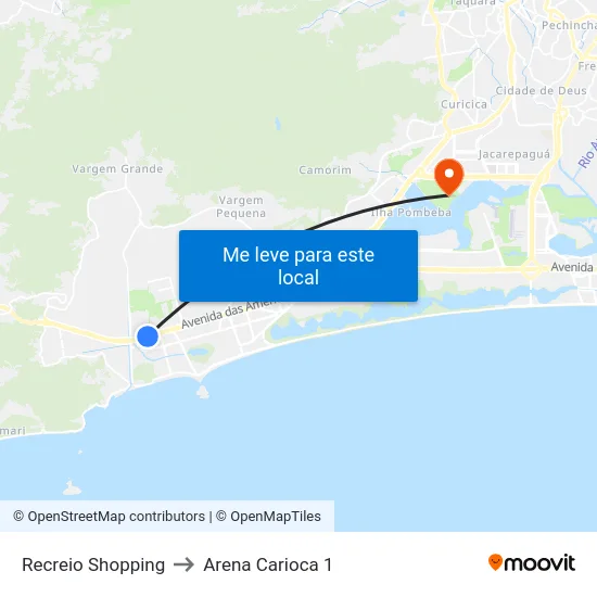 Recreio Shopping to Arena Carioca 1 map