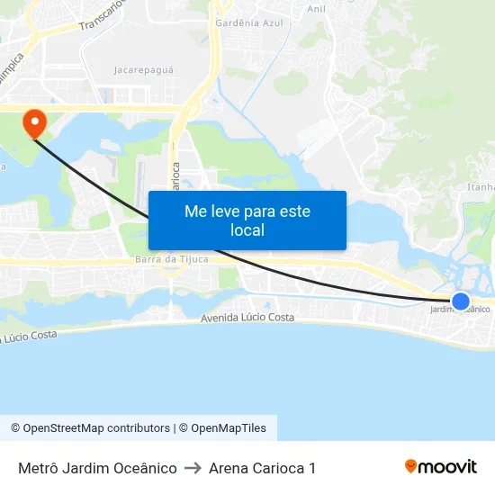 Metrô Jardim Oceânico to Arena Carioca 1 map