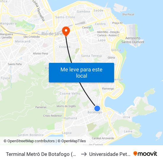 Terminal Metrô De Botafogo (Vila Isabel) to Universidade Petrobras map