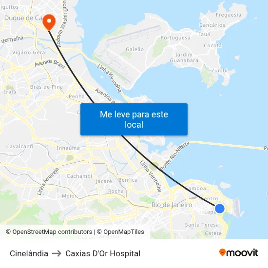 Cinelândia to Caxias D'Or Hospital map