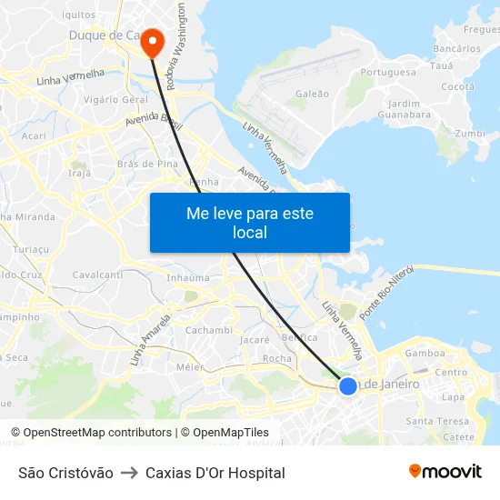 São Cristóvão to Caxias D'Or Hospital map
