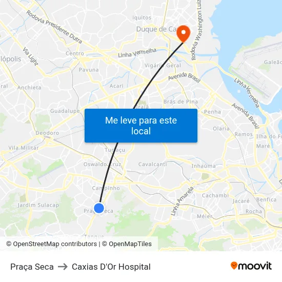 Praça Seca to Caxias D'Or Hospital map
