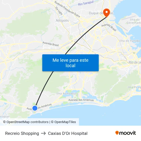 Recreio Shopping to Caxias D'Or Hospital map