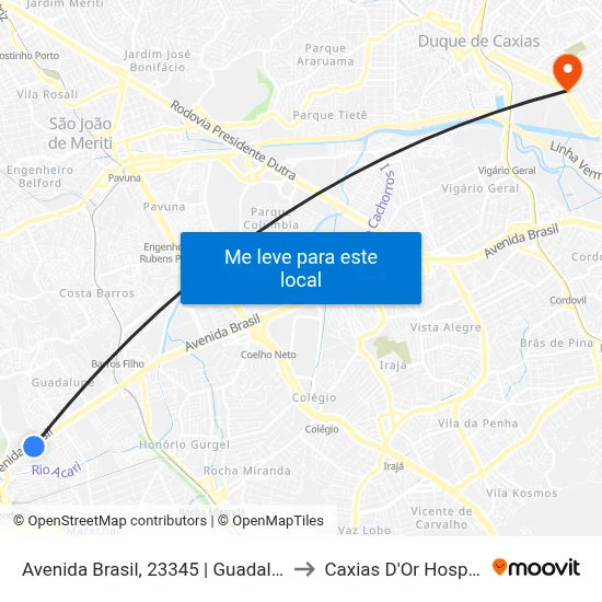 Avenida Brasil, 23345 | Guadalupe to Caxias D'Or Hospital map