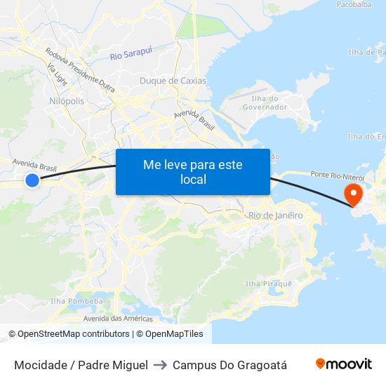 Mocidade / Padre Miguel to Campus Do Gragoatá map
