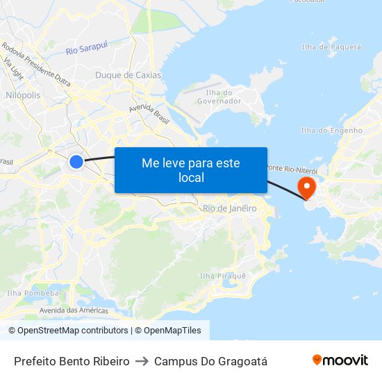 Prefeito Bento Ribeiro to Campus Do Gragoatá map