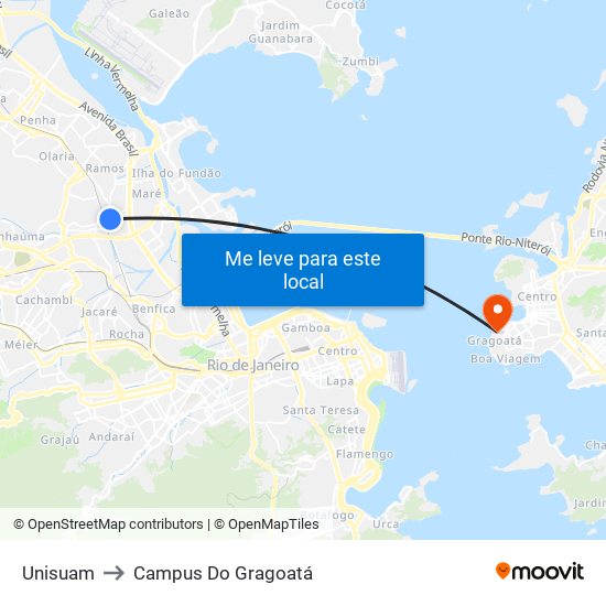 Unisuam to Campus Do Gragoatá map