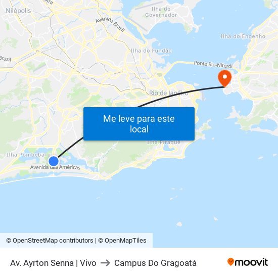 Av. Ayrton Senna | Vivo to Campus Do Gragoatá map