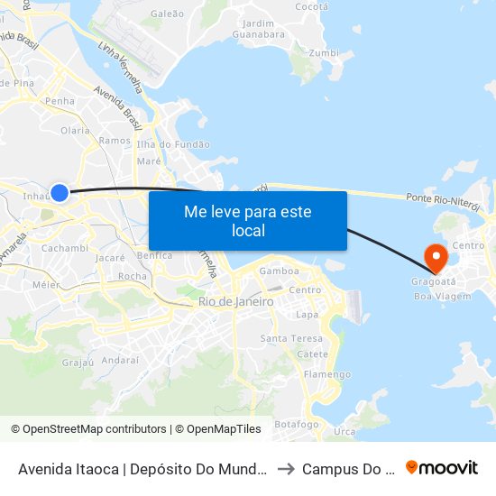 Avenida Itaoca | Depósito Do Mundial (Sentido Inhaúma) to Campus Do Gragoatá map