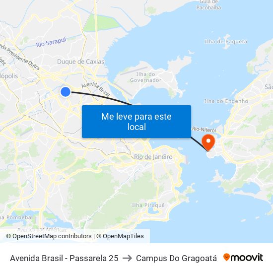 Avenida Brasil - Passarela 25 to Campus Do Gragoatá map