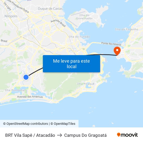 BRT Vila Sapê / Atacadão to Campus Do Gragoatá map