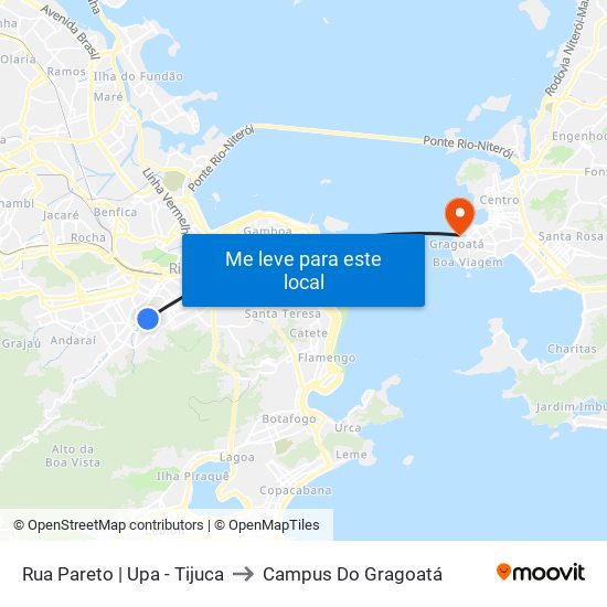 Rua Pareto | Upa - Tijuca to Campus Do Gragoatá map