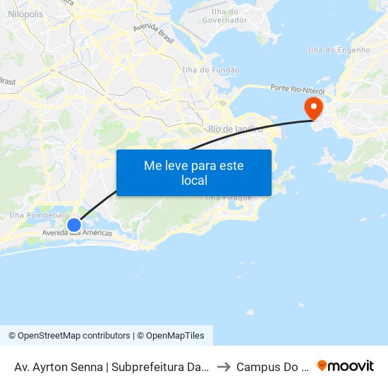 Av. Ayrton Senna | Subprefeitura Da Barra E Jacarepaguá to Campus Do Gragoatá map
