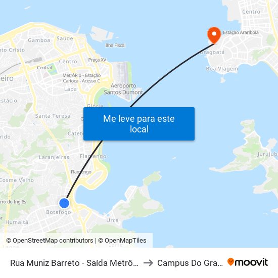 Rua Muniz Barreto - Saída Metrô Botafogo to Campus Do Gragoatá map