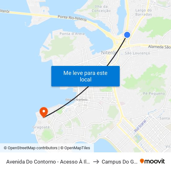 Avenida Do Contorno - Acesso À Ilha Da Conceição to Campus Do Gragoatá map
