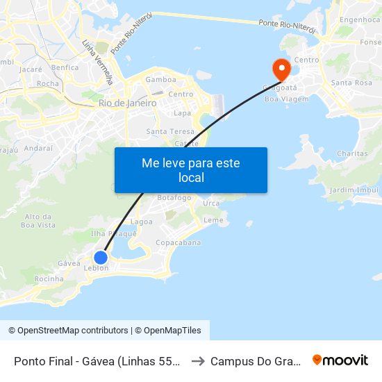 Ponto Final - Gávea (Linhas 550 E 555) to Campus Do Gragoatá map