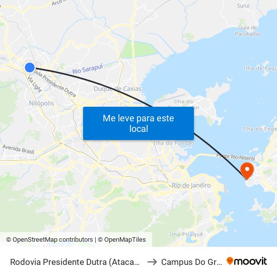 Rodovia Presidente Dutra (Atacadão/Granfino) to Campus Do Gragoatá map