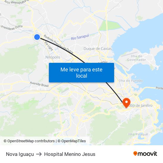 Nova Iguaçu to Hospital Menino Jesus map