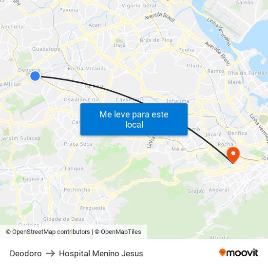 Deodoro to Hospital Menino Jesus map