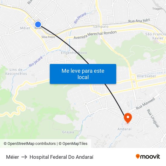 Méier to Hospital Federal Do Andaraí map