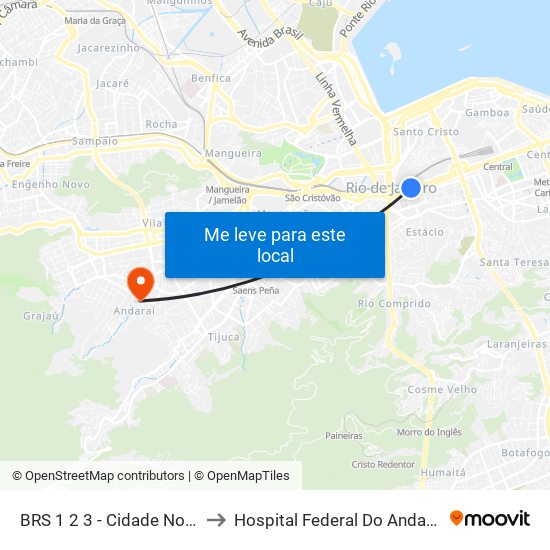 BRS 1 2 3 - Cidade Nova to Hospital Federal Do Andaraí map