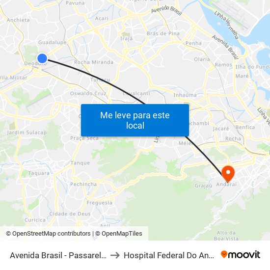 Avenida Brasil - Passarela 35 to Hospital Federal Do Andaraí map
