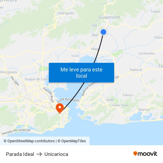 Parada Ideal to Unicarioca map