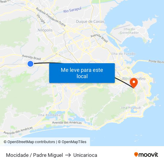Mocidade / Padre Miguel to Unicarioca map