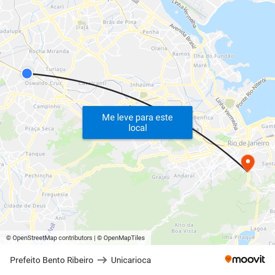 Prefeito Bento Ribeiro to Unicarioca map