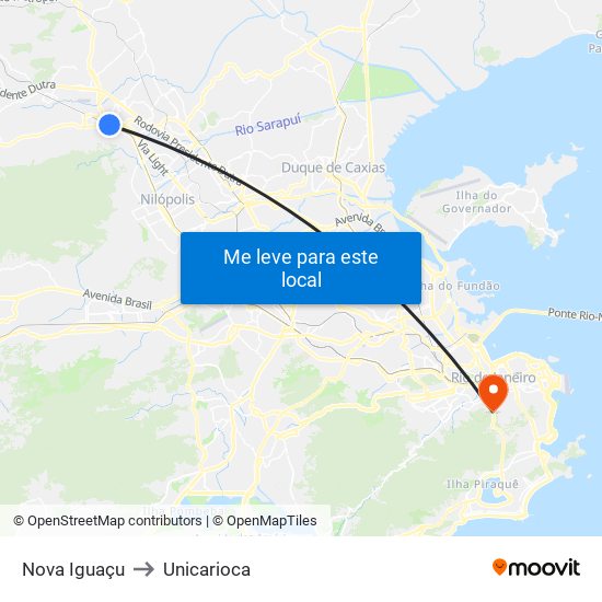 Nova Iguaçu to Unicarioca map