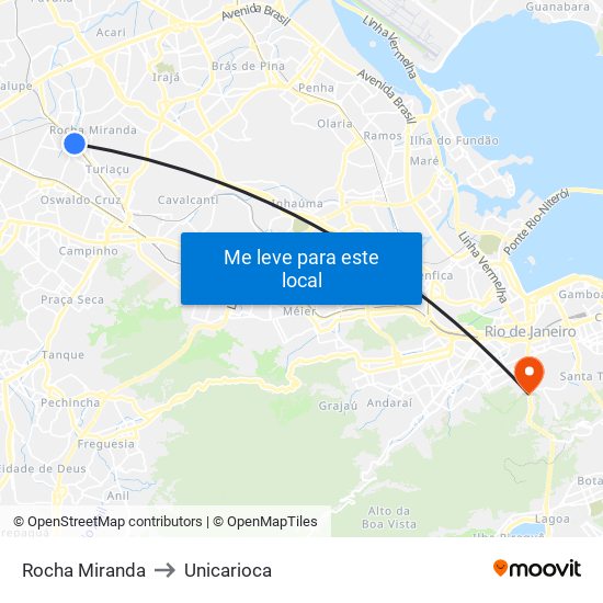Rocha Miranda to Unicarioca map